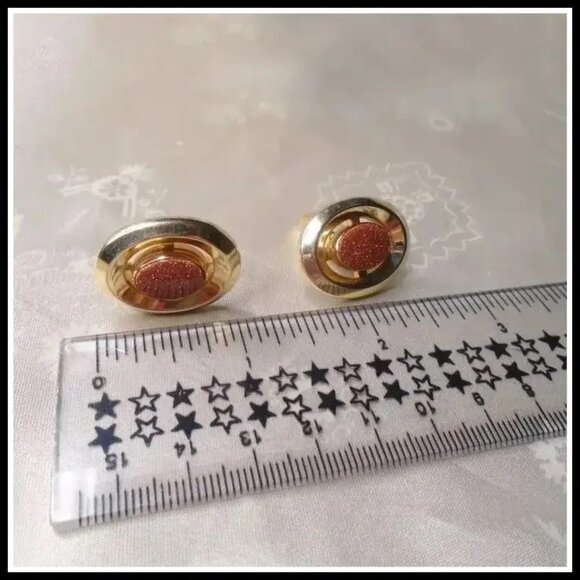 Vintage Goldstone Cufflinks Anson Cuff Links Retro Gift for Him - Picture 4 of 12